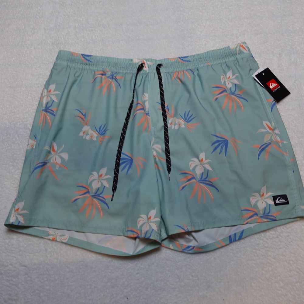Quiksilver Swim Trunks Men 2XL Jade Grey Tropical Floral Board Shorts QSM15VL049
